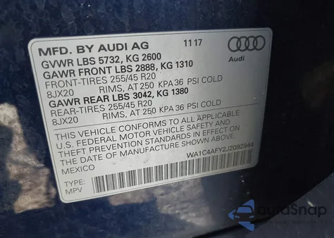 2018 Audi Sq5 3.0T Premium Plus из США, поврежденный, VIN WA1C4AFY2J2092944